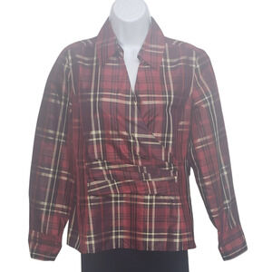 Talbots 100% Silk Tartan Plaid Wrap Blouse Womens Size 8